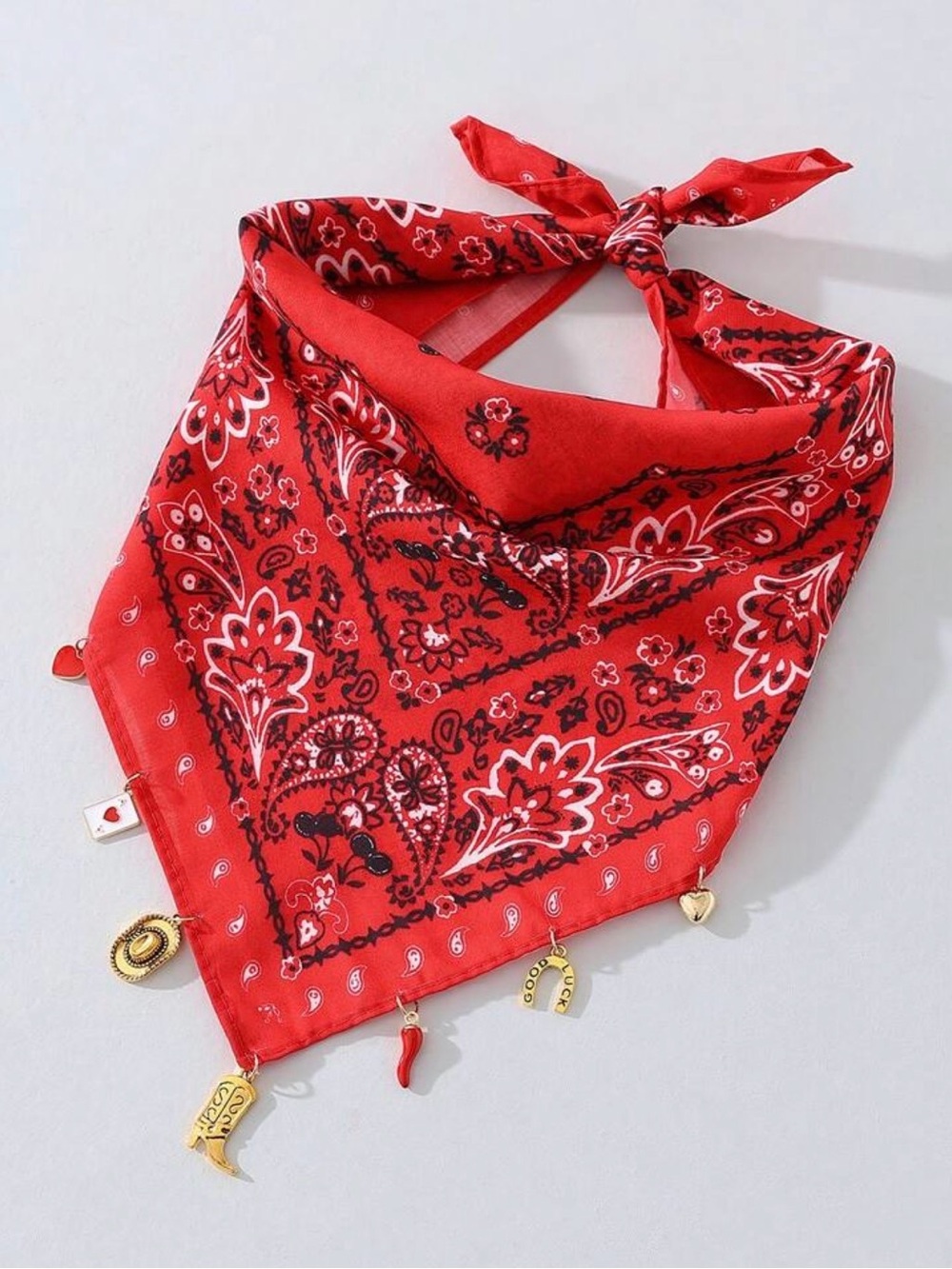 Red Bandana Charm Scarf - Women Accessories